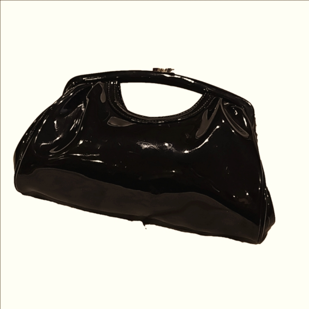 Ann Taylor Loft patton leather clasp closure clutch black